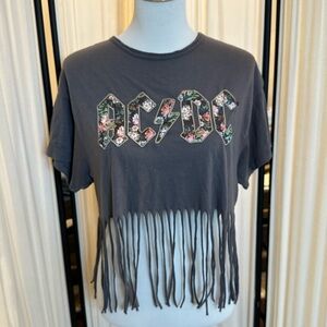AC/DC Gray Fringe Crop Top